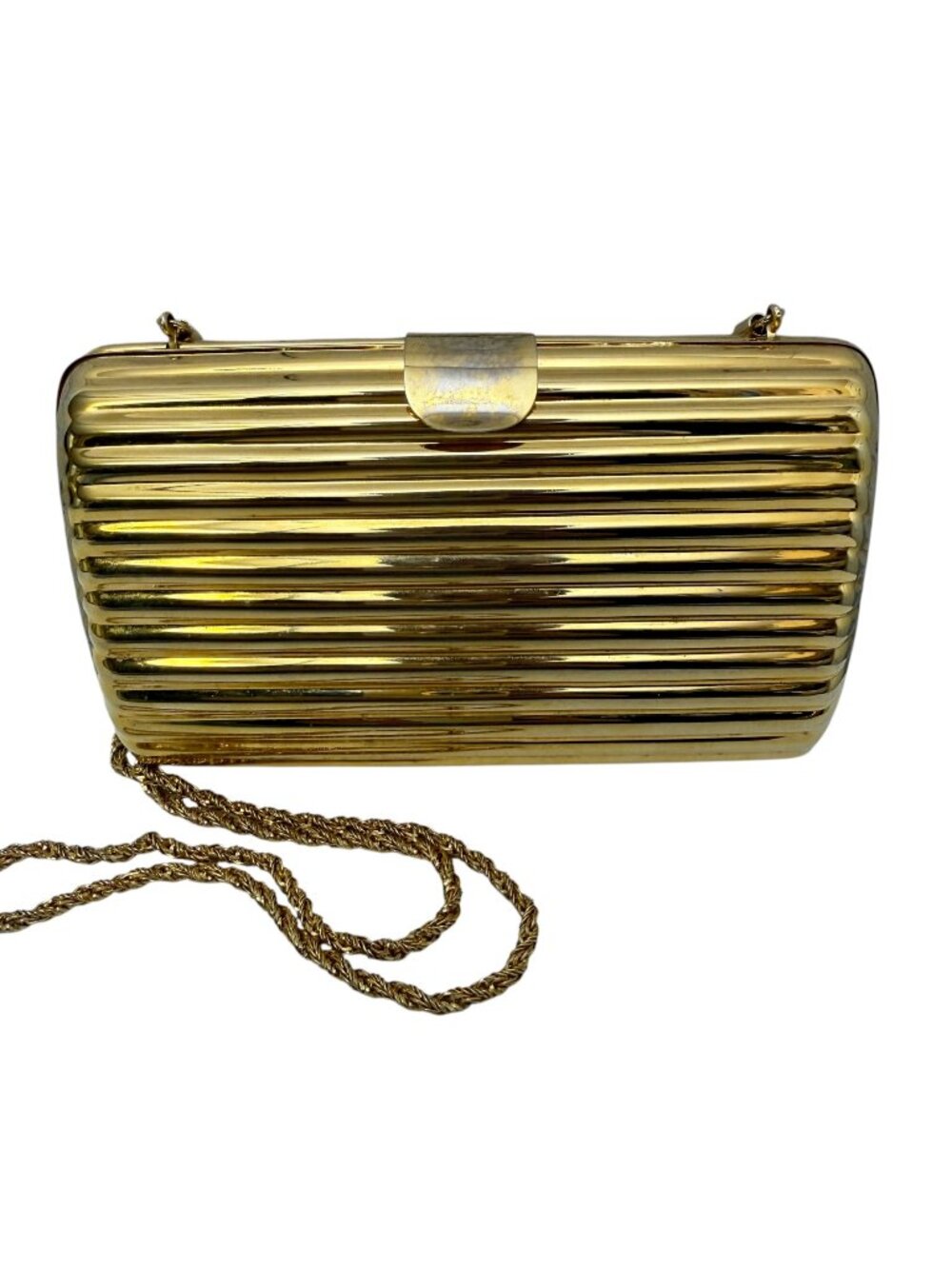 Lisette Vintage Evening Bag Goldtone Metal Clutch w/ Chain Strap Made in Italy